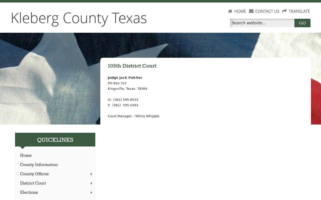 Kleberg County arrest warrant process, 105th District Court contact