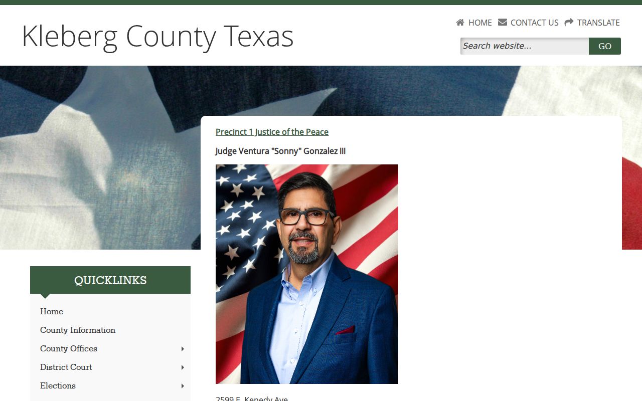 Kleberg County warrant records, four Justice of the Peace precinct directory