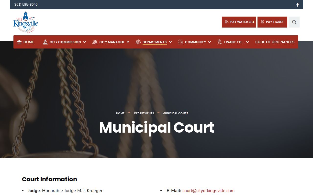 Kingsville warrant records, Municipal Court contact and hours