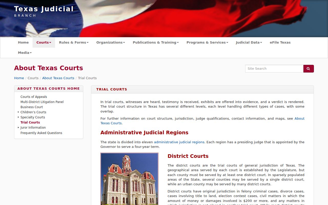 Kleberg County arrest warrant court levels, Texas trial court overview