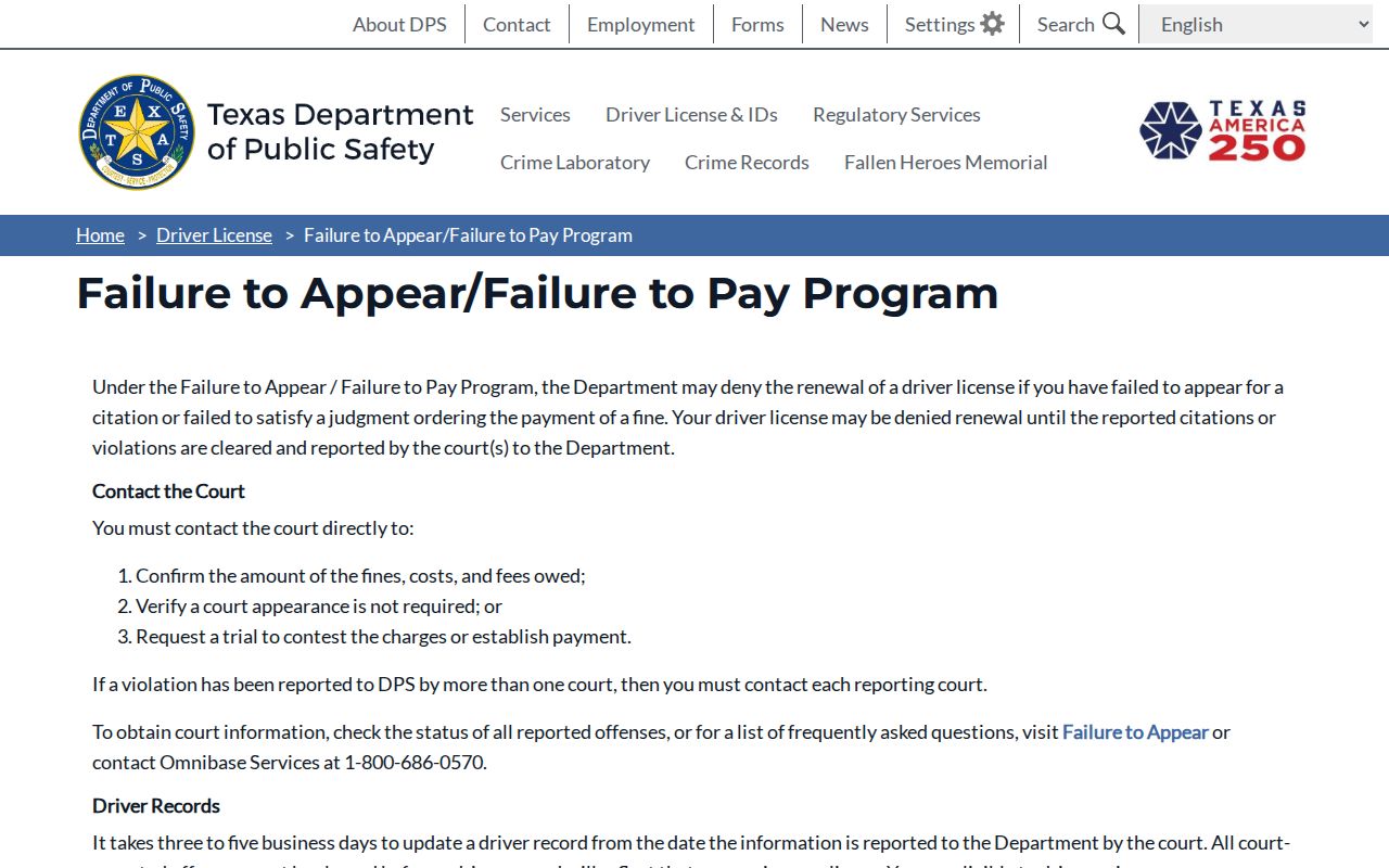 Kleberg County traffic warrant and DPS failure-to-appear compliance information