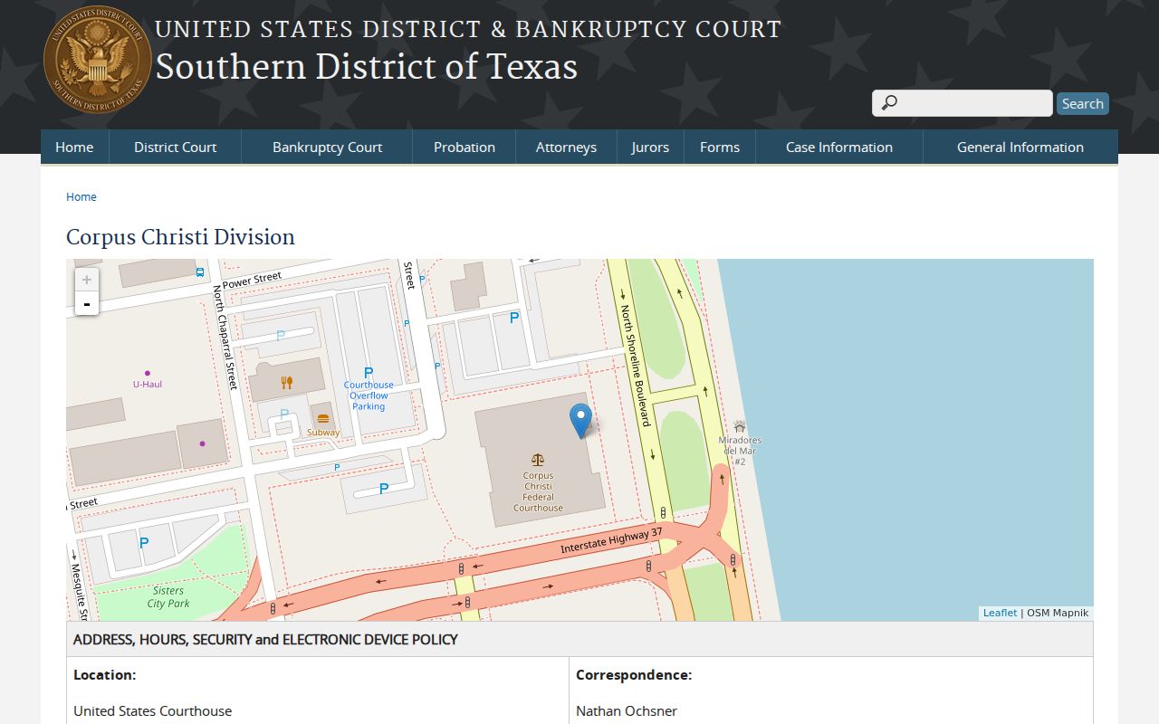 Kleberg County arrest warrant routing, federal courthouse division information